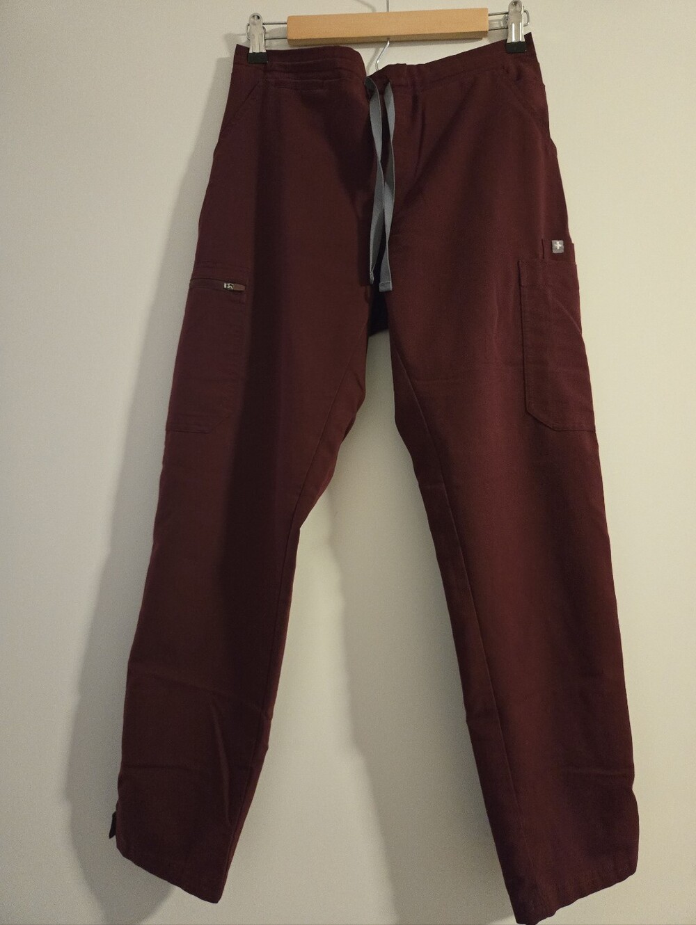 Figs Women's Scrub Pants in Burgundy with Gray Drawstring